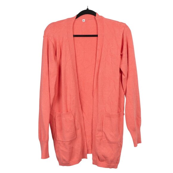 Unbranded Sweaters - Salmon Cardigan Sweater M Orange Long Pockets Stretch Grammacore Cozy Winter